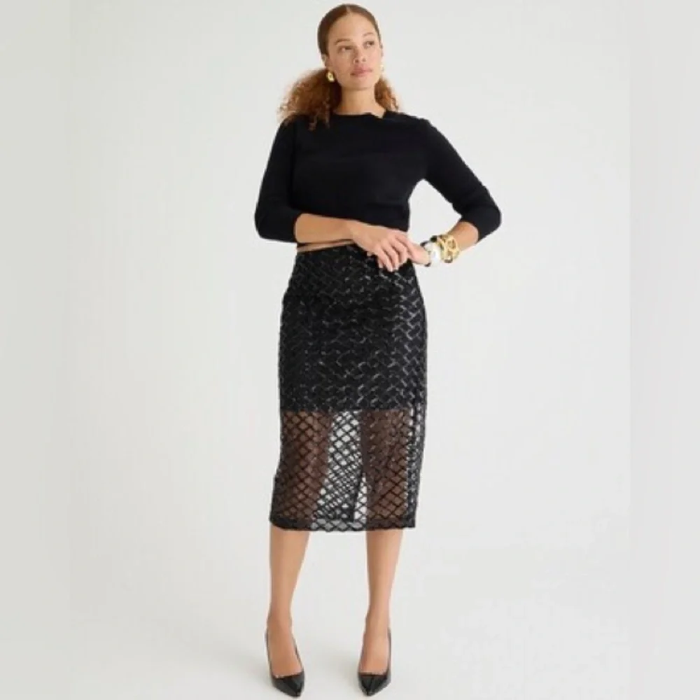 ▪️J Crew Lattice Sequin Pencil Skirt in Black, 12 NWT✨